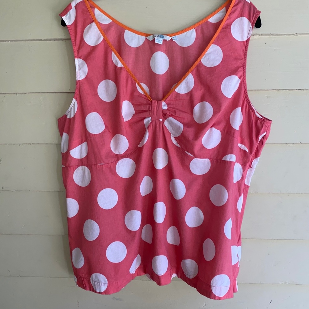 BODEN lightweight cotton coral pink polka dot tank